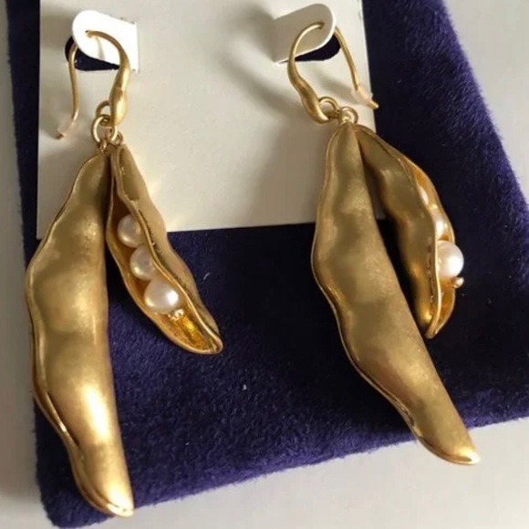 🆕Tory Burch Authentic Gold Pea Pod Statement Earring - Picture 13 of 13